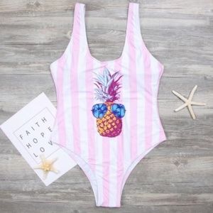 Pink and White Striped Pineapple One-Piece